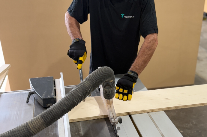 Custom display case fabrication at Tecno Display workshop