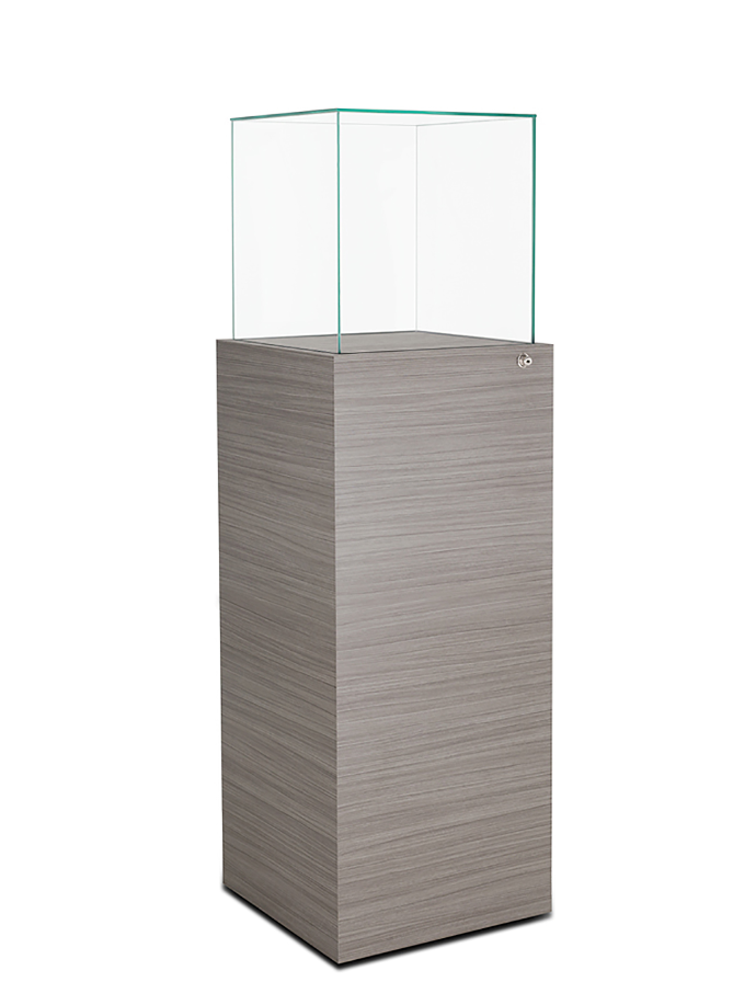 ewelry display case with tempered glass top and wood base