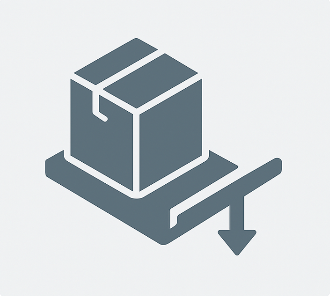 Icon of a parcel box on a liftgate symbolizing LTL shipping for single display case orders.